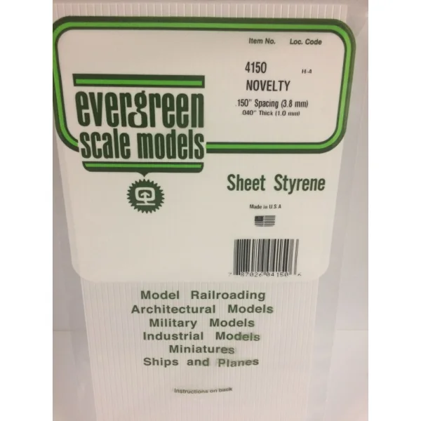 Evergreen 6x12in (15x30cm) Novelty Siding Sheet .040in (1.0mm) Thick .150in Spacing (1 Sheet per pack)