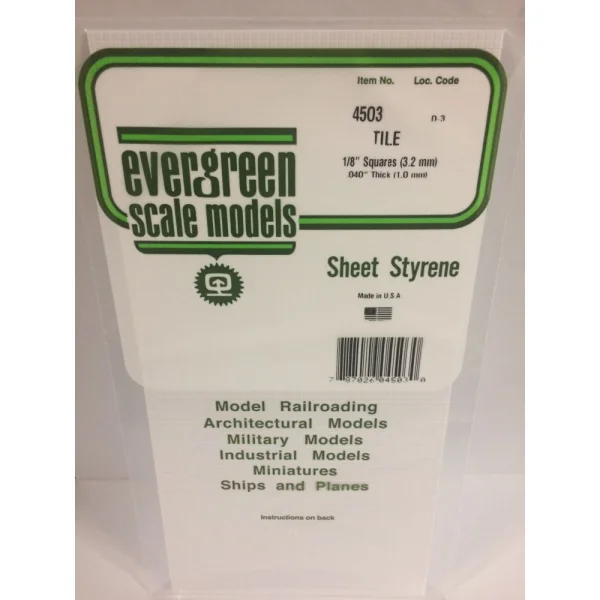 Evergreen 6x12in (15x30cm) Square Tile Sheet .040in (1.0mm) Thick 1:8x1:8in Spacing (1 Sheet per pack)