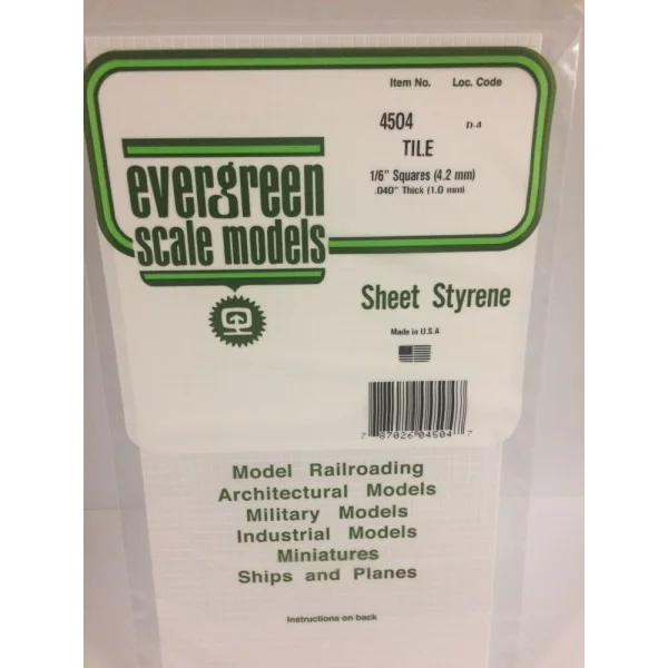 Evergreen 6x12in (15x30cm) Square Tile Sheet .040in (1.0mm) Thick 1/6x1/6in Spacing (1 Sheet per pack)