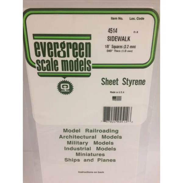 Evergreen 6x12in (15x30cm) Sidewalk Sheet .040in (1.0mm) Thick 1:8x1:8in Spacing (1 Sheet per pack)