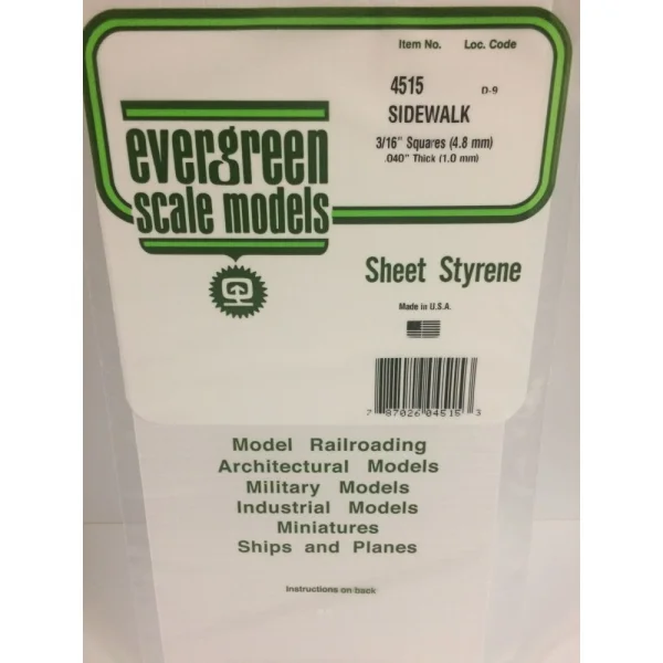 Evergreen 6x12in (15x30cm) Sidewalk Sheet .040in (1.0mm) Thick 3/16x3/16in Spacing (1 Sheet per pack)