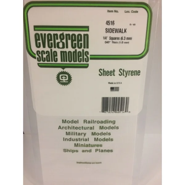 Evergreen 6x12in (15x30cm) Sidewalk Sheet .040in (1.0mm) Thick 1/4x1/4in Spacing (1 Sheet per pack)