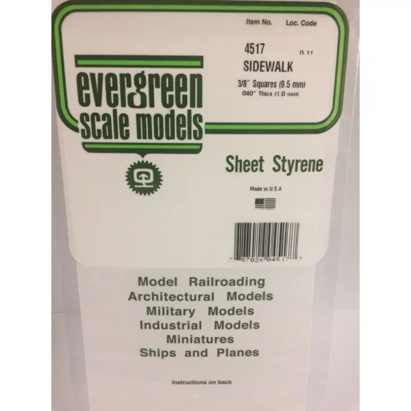 Evergreen 6x12in (15x30cm) Sidewalk Sheet .040in (1.0mm) Thick 3/8x3/8in Spacing (1 Sheet per pack)