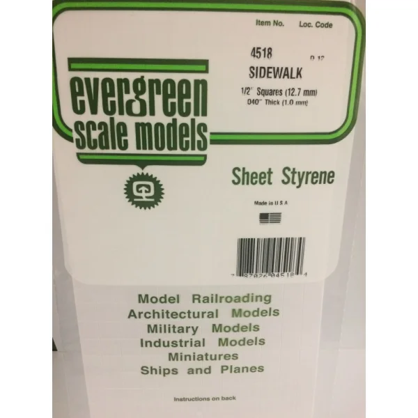 Evergreen 6x12in (15x30cm) Sidewalk Sheet .040in (1.0mm) Thick 1/2x1/2in Spacing (1 Sheet per pack)