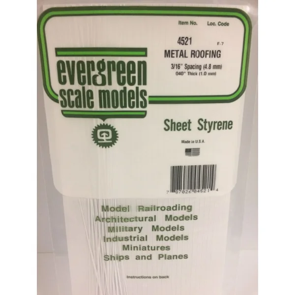 Evergreen 6x12in (15x30cm) Seam Roofing Sheet .040in (1.0mm) Thick 3/16in Groove Spacing (1 Sheet per pack)