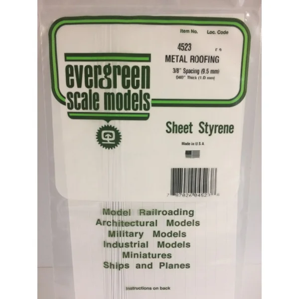 Evergreen 6x12in (15x30cm) Seam Roofing Sheet .040in (1.0mm) Thick 3/8in Groove Spacing (1 Sheet per pack)