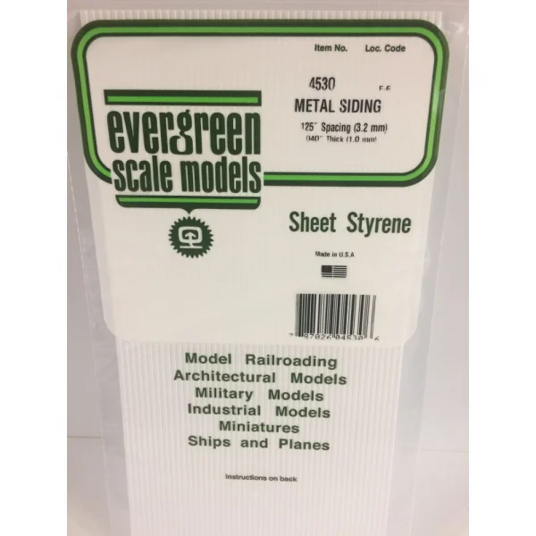 Evergreen 12x24in (30x60cm) Corrugated Metal Siding Sheet .040in (1.0mm) Thick .125in Groove Spacing (1 sheet per pack)