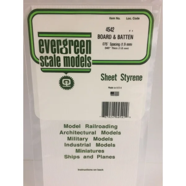 Evergreen 6x12in (15x30cm) Board & Batten Sheet .040in (1.0mm) Thick .075in Spacing (1 Sheet per pack)