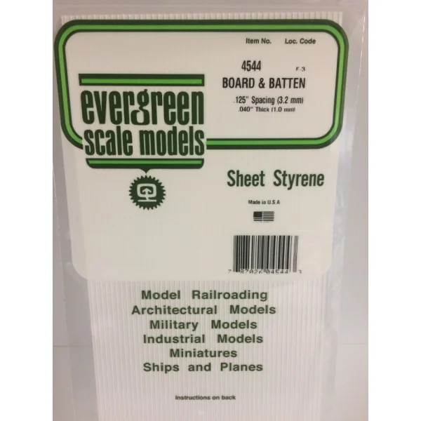 Evergreen 6x12in (15x30cm) Board & Batten Sheet .040in (1.0mm) Thick .125in Spacing (1 Sheet per pack)