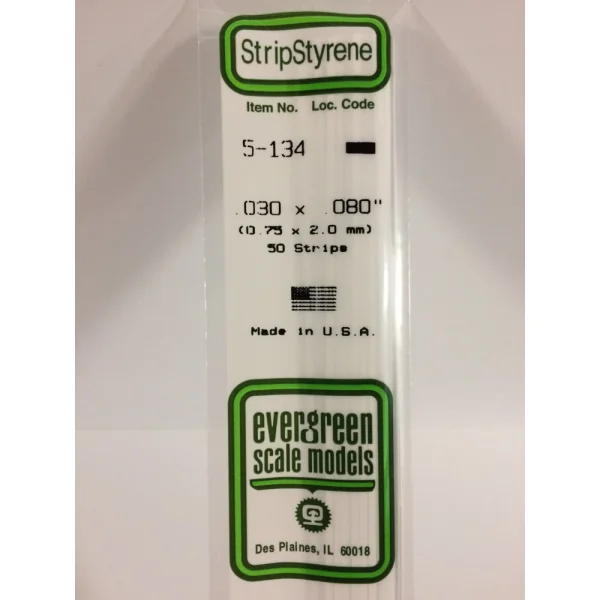 Evergreen [5-134] 14 Strip .030 x .080 (50 per pack)