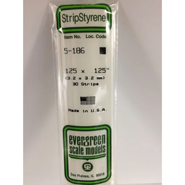 Evergreen [5-186] 14 Strip .125 x .125 (30 per pack)