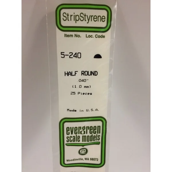 Evergreen [5-240] 14 Half Round Strip .040 (25 per pack)