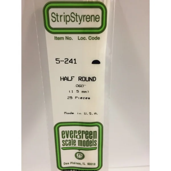 Evergreen [5-241] 14 Half Round Strip .060 (15 per pack)