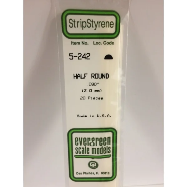 Evergreen [5-242] 14 Half Round Strip .080 (20 per pack)