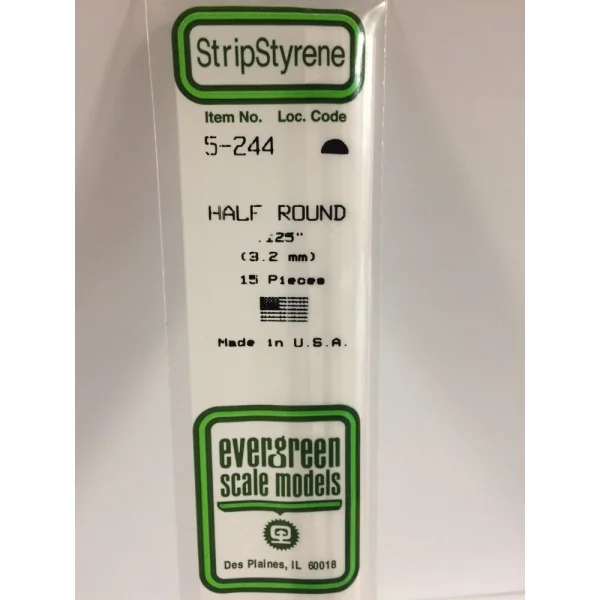 Evergreen [5-244] 14 Half Round Strip .125 (1:8) (15 per pack)