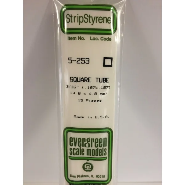 Evergreen [5-253] 14 Square Tube .188 (3/16) (15 per pack)