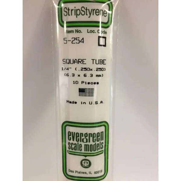 Evergreen [5-254] 14 Square Tube .250 (1/4) (10 per pack)