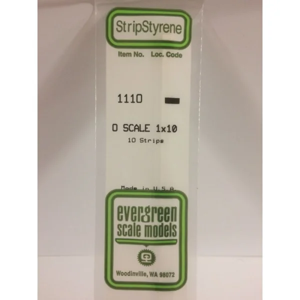 Evergreen [6-1110] 14 O-Scale Strip (1 x 10) .020 x .200 (100 per pack)