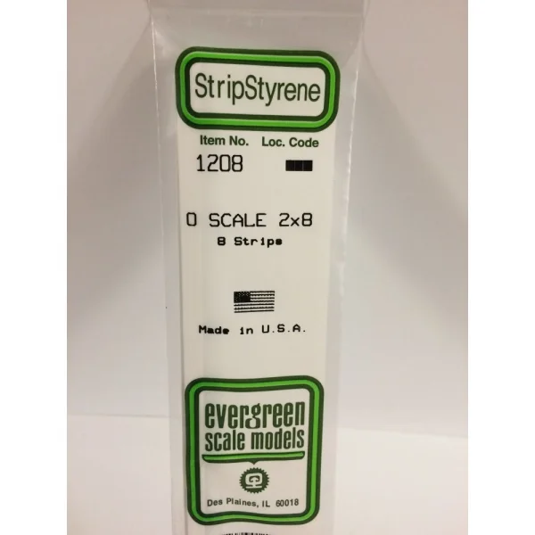 Evergreen [1208] 14 O-Scale Strip (2 x 8) .040 x .160 (8 per pack)