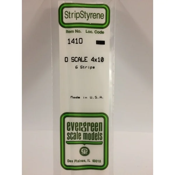 Evergreen [6-1410] 14 O-Scale Strip (4 x 10) .080 x .200 (100 per pack)