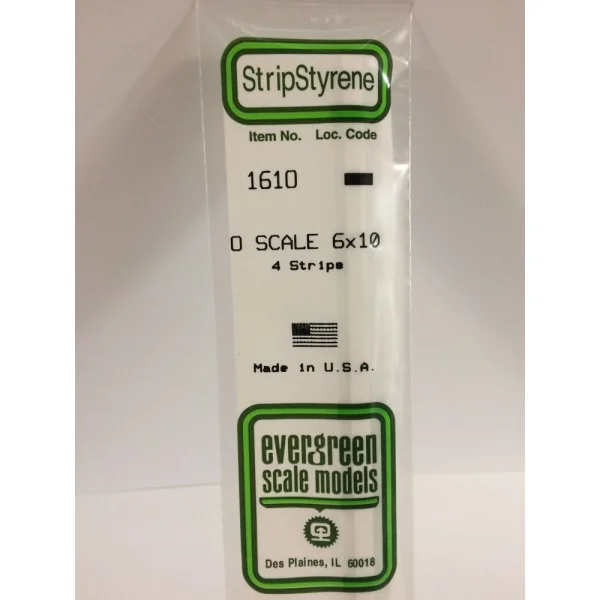 Evergreen [6-1610] 14 O-Scale Strip (6 x 10) .120 x .200 (100 per pack)