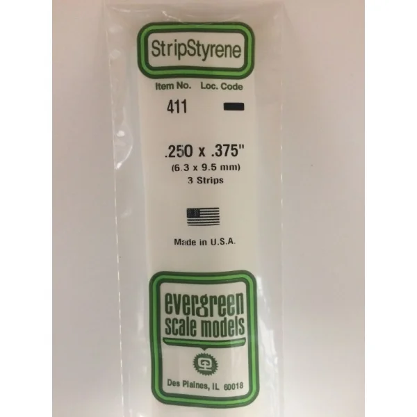 Evergreen [411] 24 Strip .250 x .375 (3 per pack)