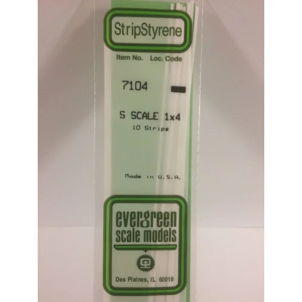 Evergreen [7104] 14 S-Scale Strip (1 x 4) .015 x .062 (10 per pack)