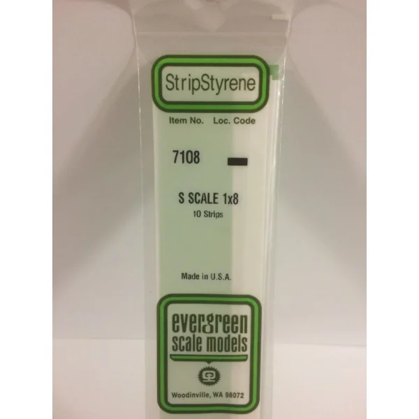 Evergreen [7108] 14 S-Scale Strip (1 x 8) .015 x .125 (10 per pack)