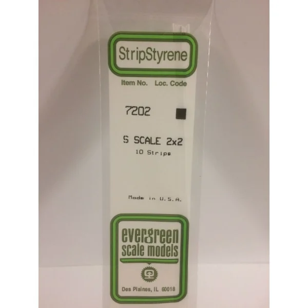 Evergreen [7202] 14 S-Scale Strip (2 x 2) .030 x .030 (10 per pack)