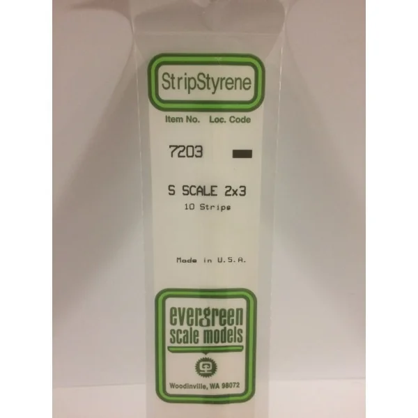 Evergreen [7203] 14 S-Scale Strip (2 x 3) .030 x .047 (10 per pack)