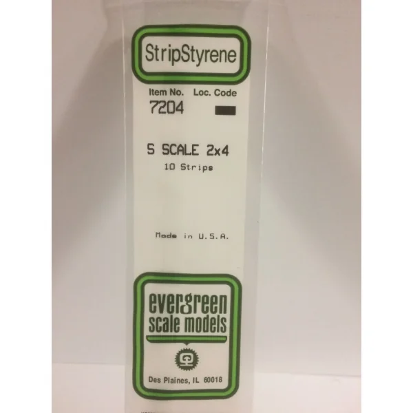 Evergreen [6-7204] 14 S-Scale Strip (2 x 4) .030 X .062 (100 per pack)