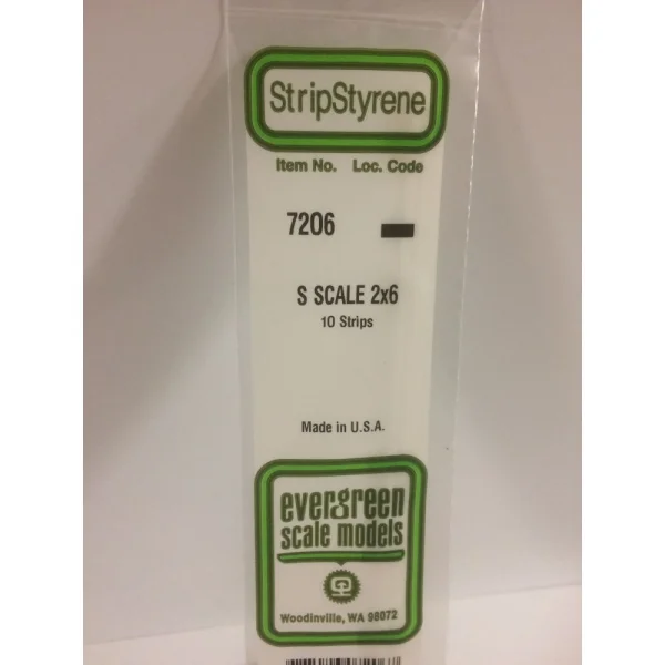 Evergreen [6-7206] 14 S-Scale Strip (2 x 6) .030 X .093 (100 per pack)