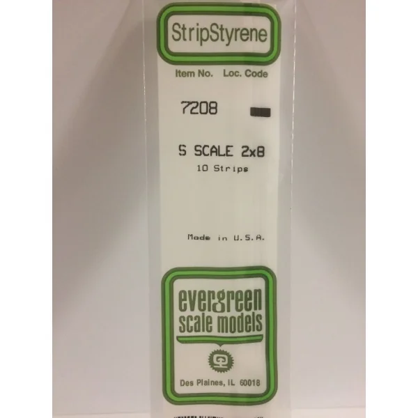 Evergreen [7208] 14 S-Scale Strip (2 x 8) .030 x .125 (10 per pack)