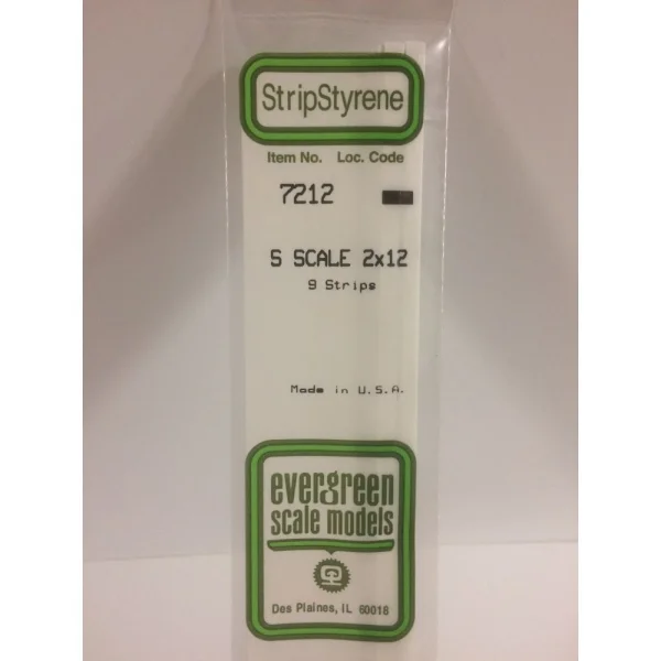 Evergreen [6-7212] 14 S-Scale Strip (2 x 12) .030 X .188 (100 per pack)