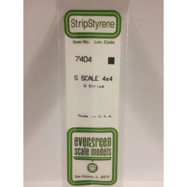 Evergreen [6-7404] 14 S-Scale Strip (4 x 4) .062 X .062 (100 per pack)