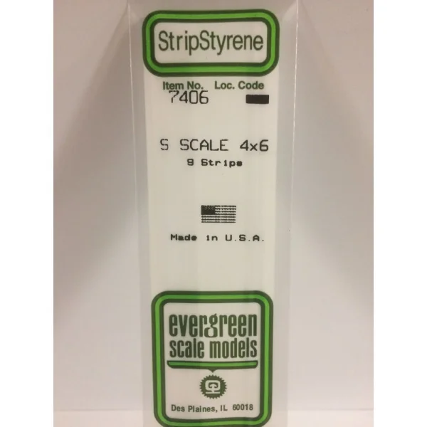 Evergreen [7406] 14 S-Scale Strip (4 x 6) .062 x .093 (9 per pack)
