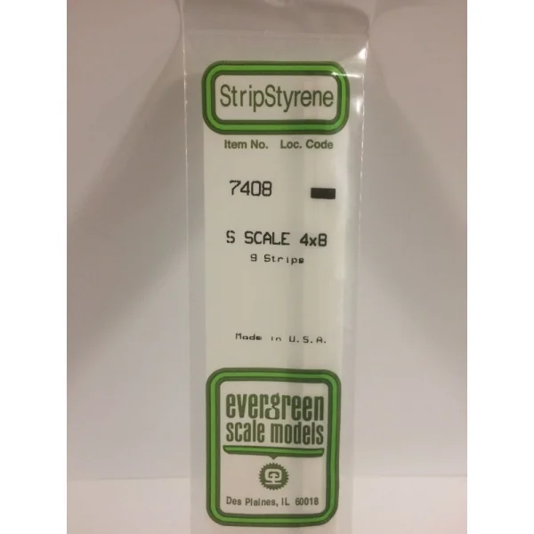 Evergreen [7408] 14 S-Scale Strip (4 x 8) .062 x .125 (9 per pack) &mdash; image 3 of 5
