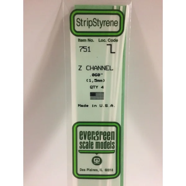 Evergreen [751] 14 Z-Channel .060 (4 per pack)