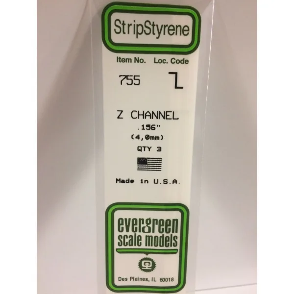 Evergreen [755] 14 Z-Channel .156 (3 per pack)
