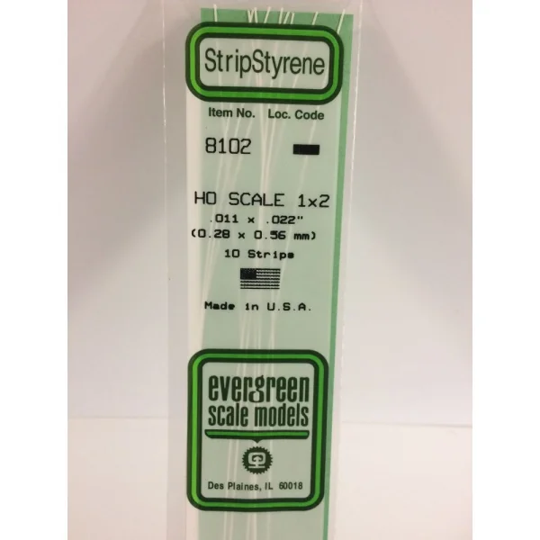 Evergreen 14in (35cm) HO-Scale Strip .011x.022in (1x2) (10 per pack)