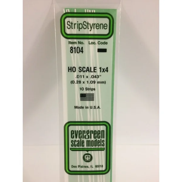 Evergreen [6-8104] 14 HO-Scale Strip (1 x 4) .011 x .043 (100 per pack)