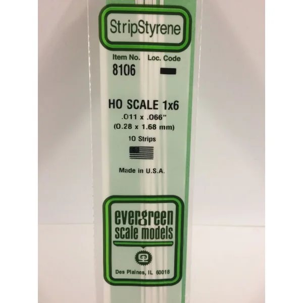 Evergreen 14in (35cm) HO-Scale Strip .011x.066in (1x6) (10 per pack)