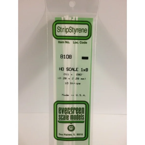 Evergreen 14in (35cm) HO-Scale Strip .011x.090in (1x8) (10 per pack)