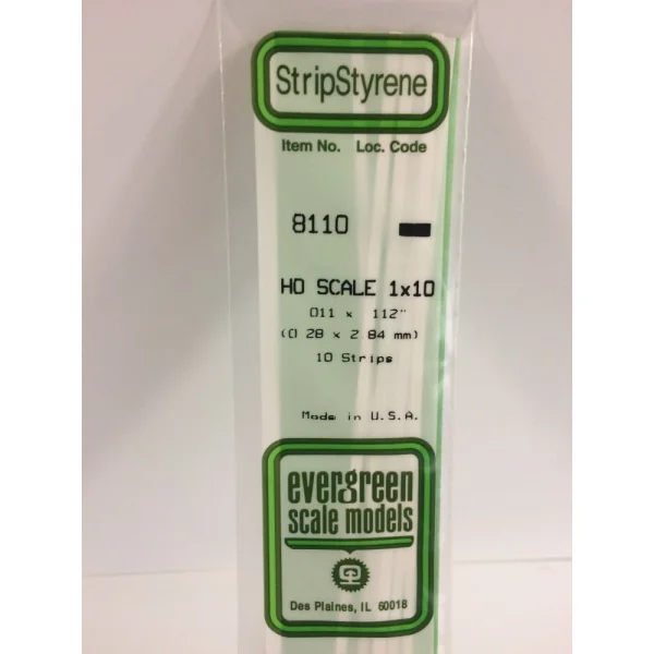 Evergreen 14in (35cm) HO-Scale Strip .011x.112in (1x10) (10 per pack)