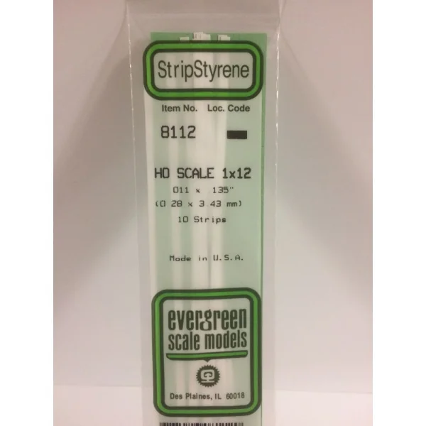 Evergreen 14in (35cm) HO-Scale Strip .011x.135in (1x12) (10 per pack)