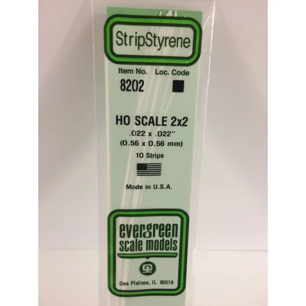 Evergreen 14in (35cm) HO-Scale Strip .022x.022in (2x2) (10 per pack)