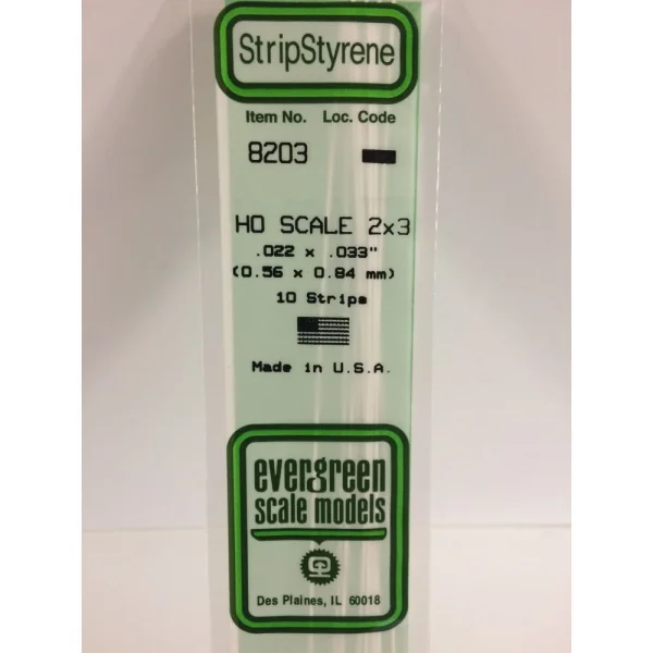 Evergreen 14in (35cm) HO-Scale Strip .022x.033in (2x3) (10 per pack)