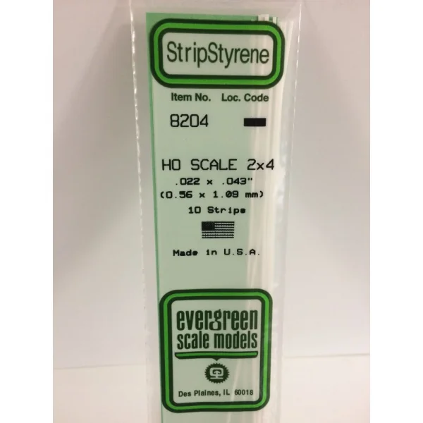 Evergreen 14in (35cm) HO-Scale Strip .022x.043in (2x4) (10 per pack)