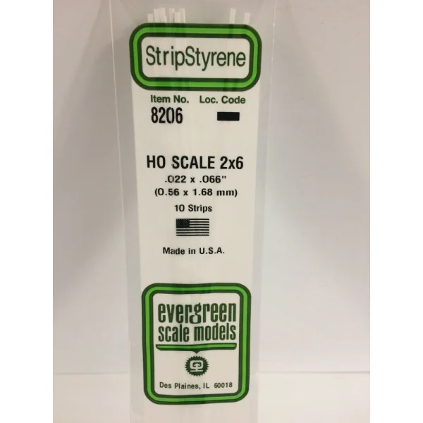 Evergreen 14in (35cm) HO-Scale Strip .022x.066in (2x6) (10 per pack)