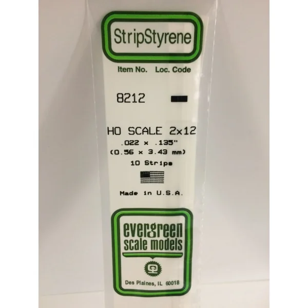 Evergreen [6-8212] 14 HO-Scale Strip (2 x 2) .022 x .135 (100 per pack)